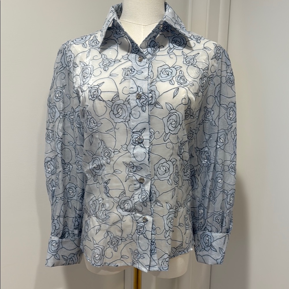 Like the Moon women’s size S Floral Button-Up Sheer blouse